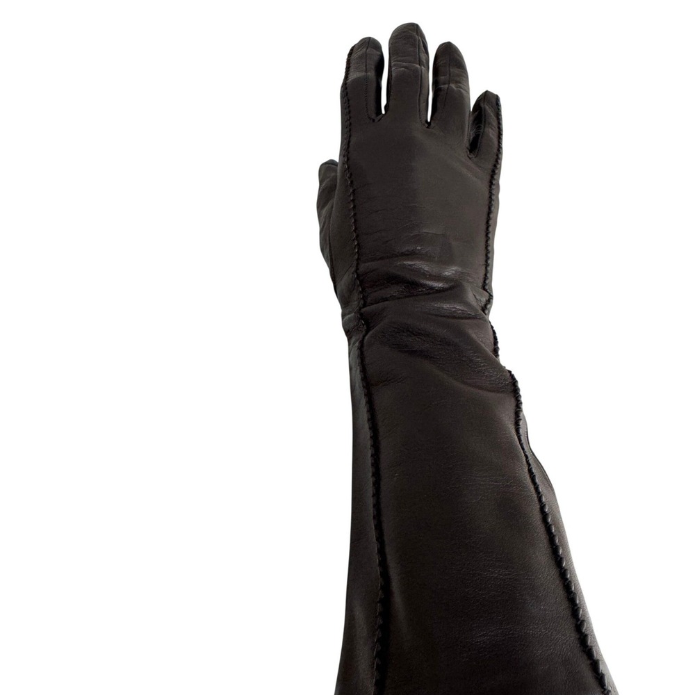 Vintage Fownes Brothers Black Leather Silk Lined Gloves Braided Trim Size 6.5